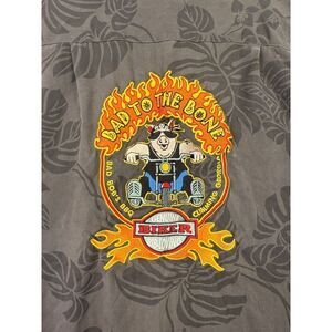 Island Dogs‎ Mens “Bad to the Bone” Hawaiian Black Silk Camp Shirt Size Medium